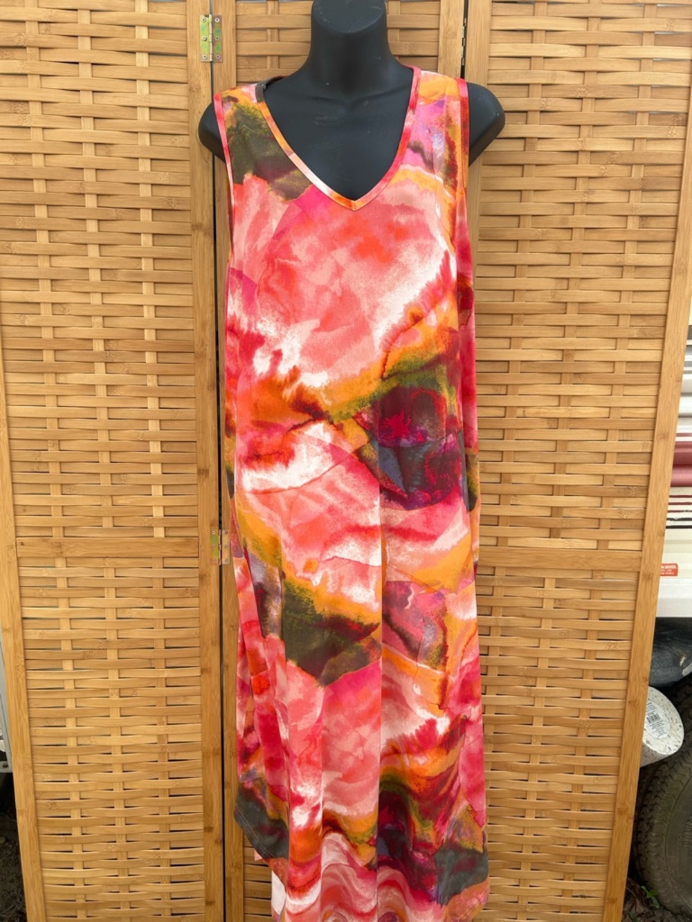 LILDY Vibrant Pink Multi-Color Sleeveless V-Neck Maxi Dress
